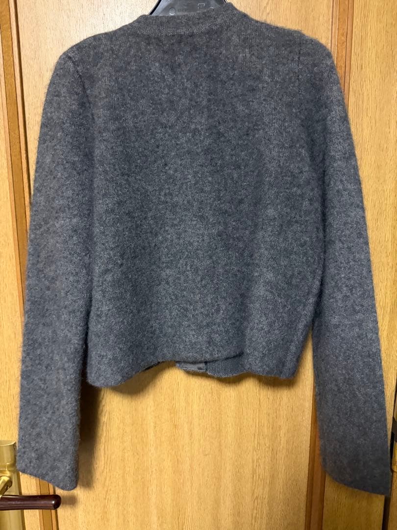 anuans カシミヤブレンドノーカラーニットジャケットグレー