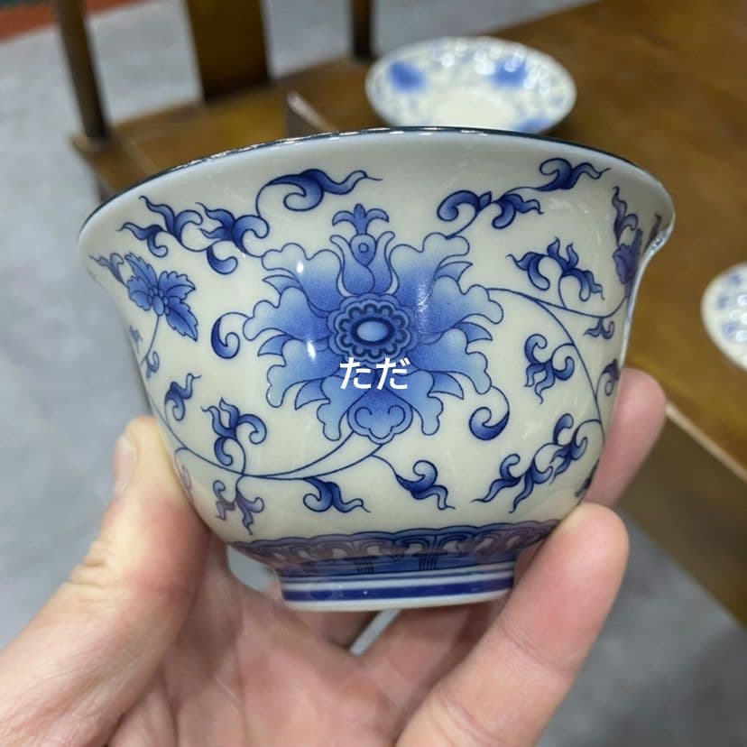 中国茶器 青花纏枝蓮蓋碗 景徳镇 蓋付き茶器 飲茶食器 煎茶具 未使用品