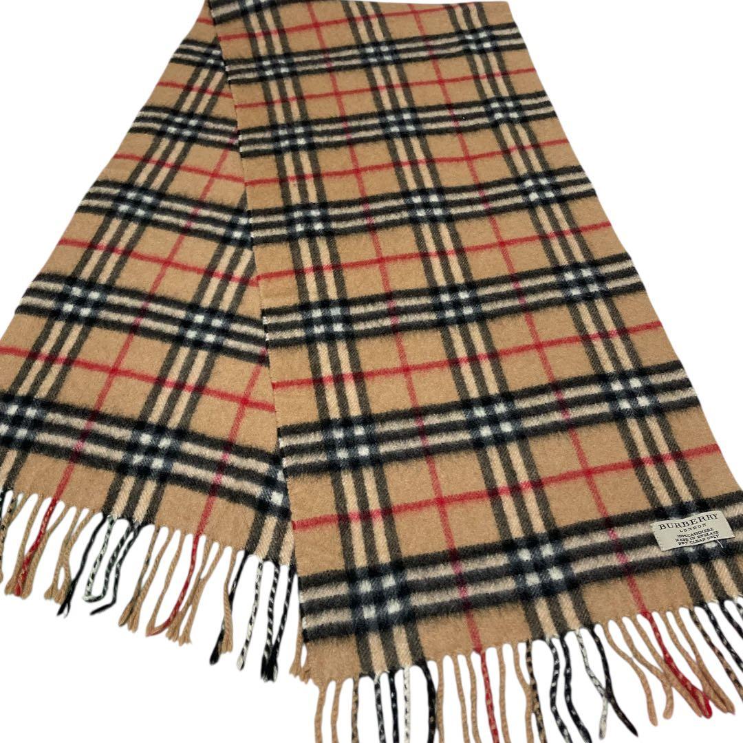 英国製 BURBERRY バーバリー ベージュノバチェック カシミヤマフラー