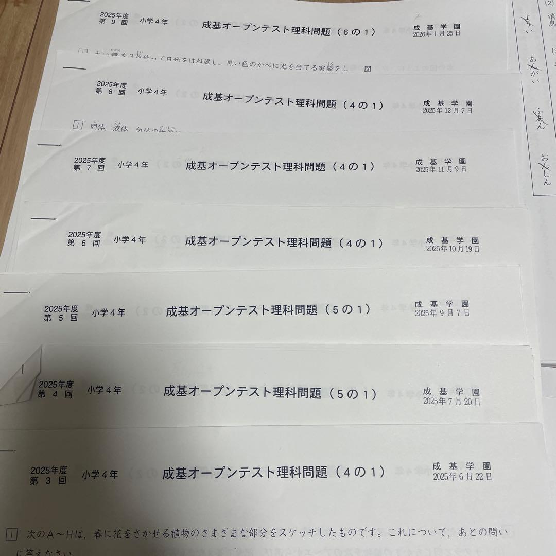 成基学園 2025年度 小学4年 オープンテスト1回〜9回