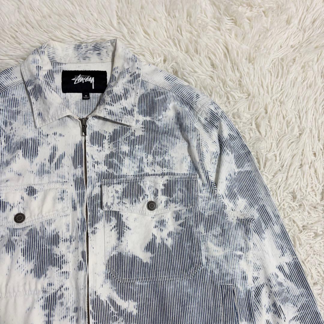 STUSSY ヒッコリーストライプ ガレージジャケット ブリーチ加工 Mサイズ