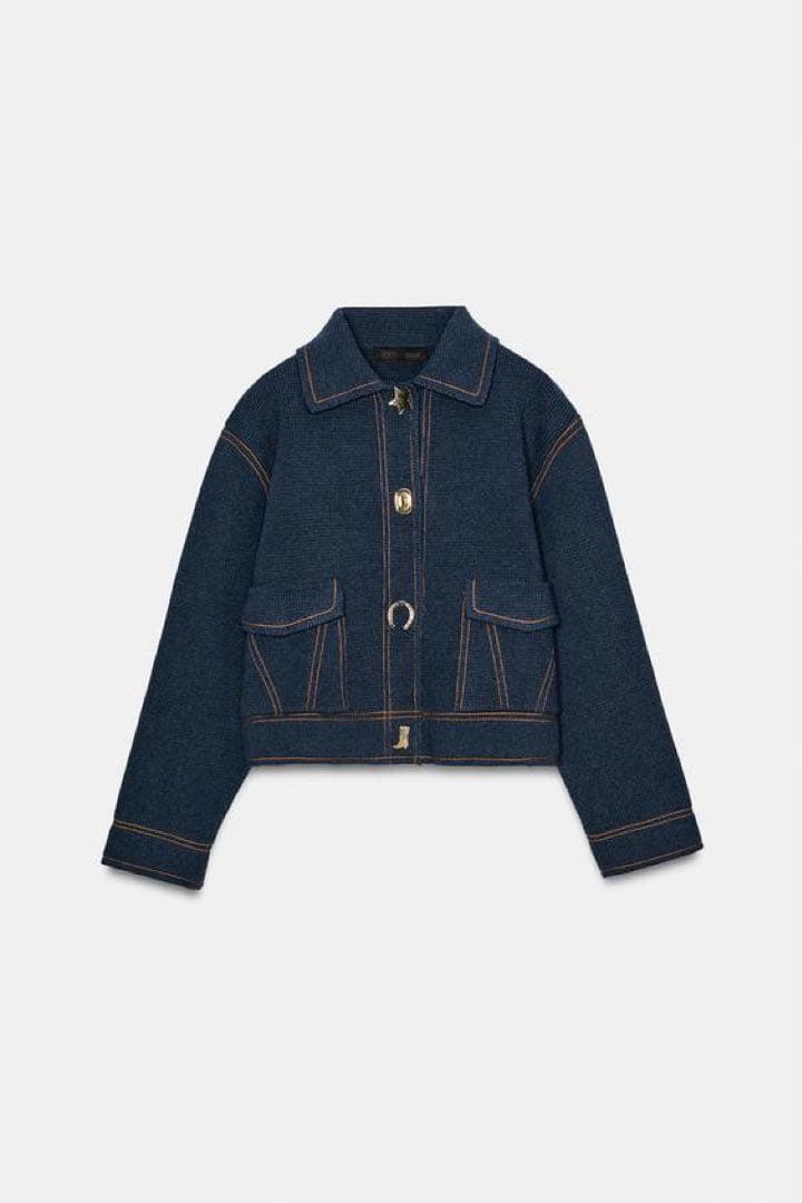 完売品ZARA コントラストボタン付きニットジャケットSサイズ新品タグ付き