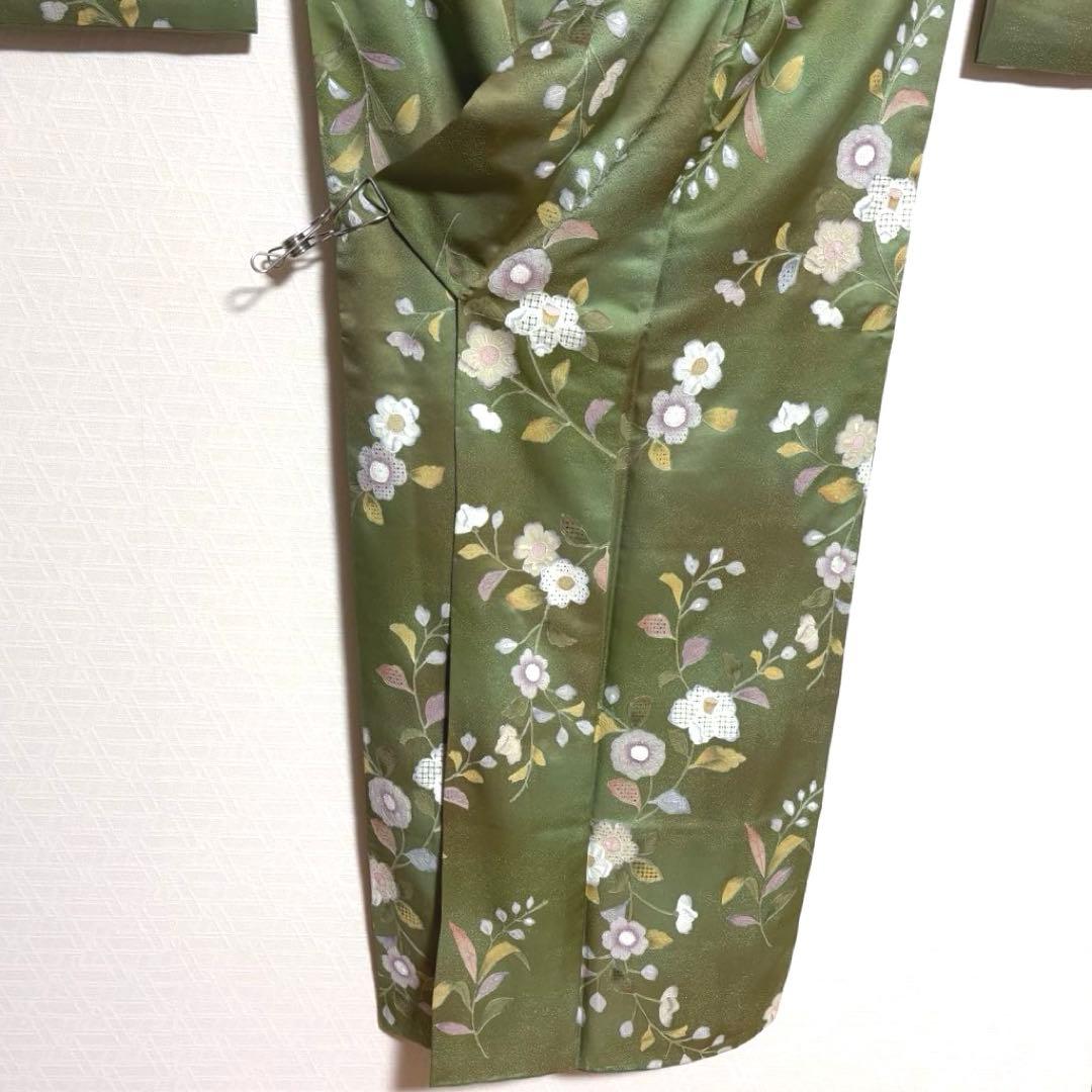 【汕頭刺繍】 金通 キラキラ！ 小振袖 花模様 袷 広衿 身丈約163.5cm
