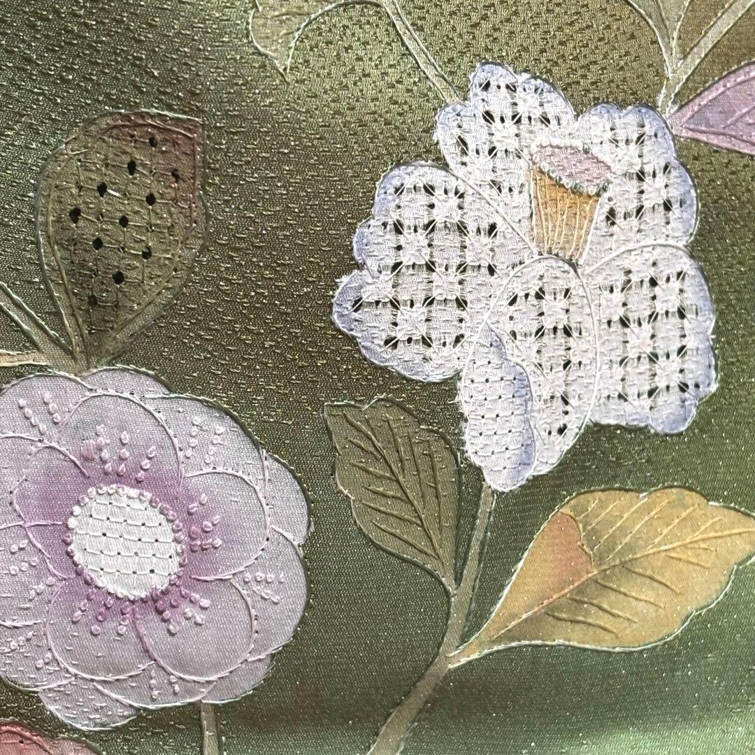 【汕頭刺繍】 金通 キラキラ！ 小振袖 花模様 袷 広衿 身丈約163.5cm