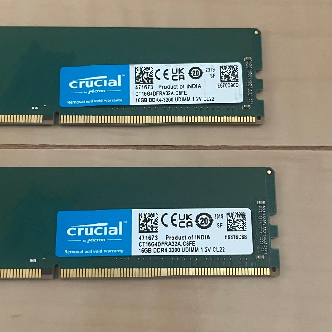 Crucial 16GB×2 DDR4-3200 UDIMMメモリ 合計32GB