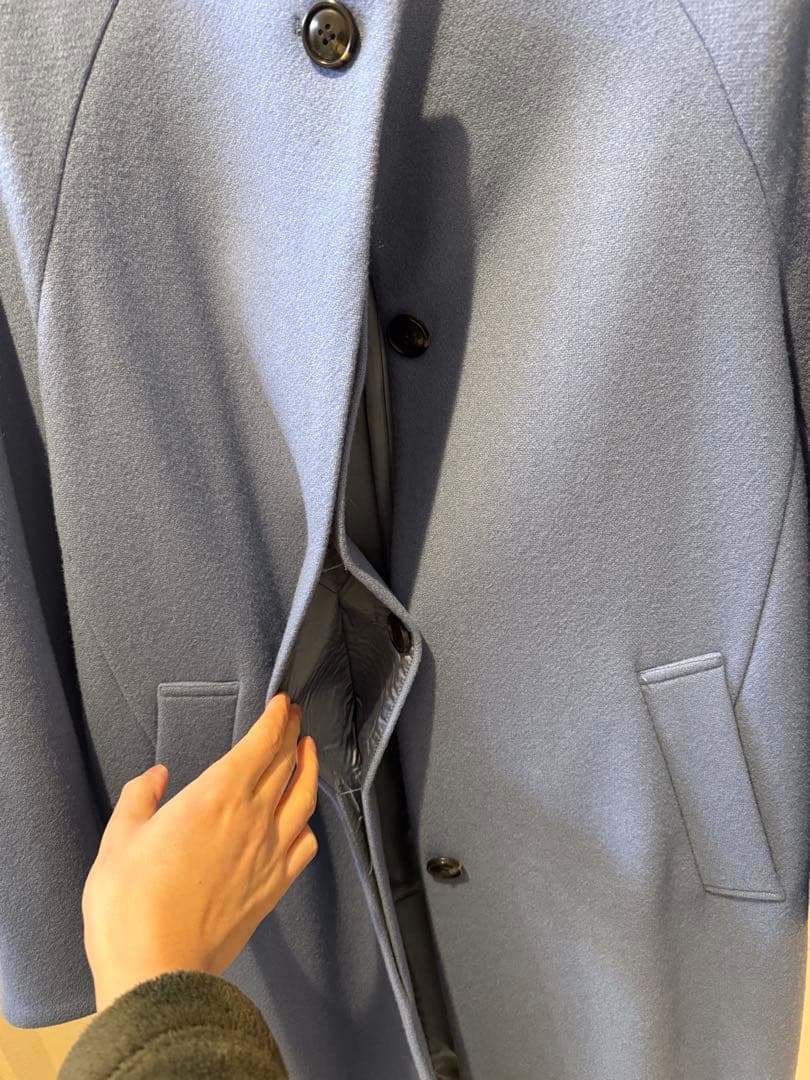 日本製PUBLIC TOKYO 青 ウール混カシミヤロングコート