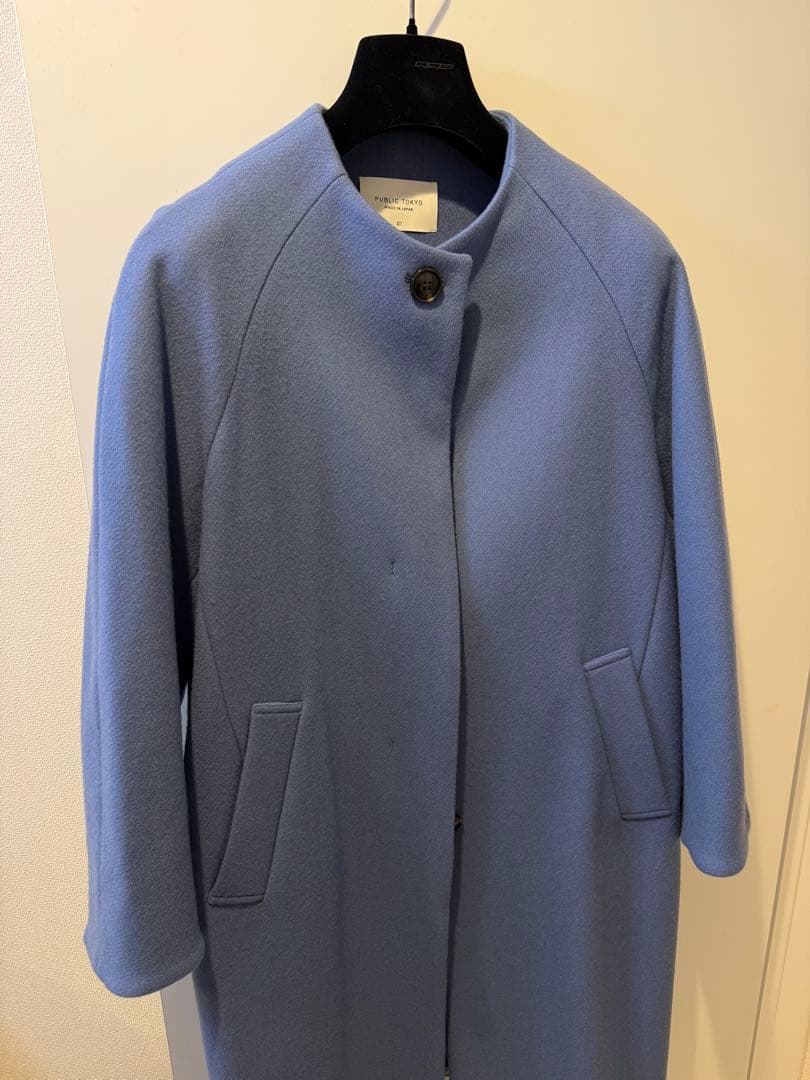 日本製PUBLIC TOKYO 青 ウール混カシミヤロングコート