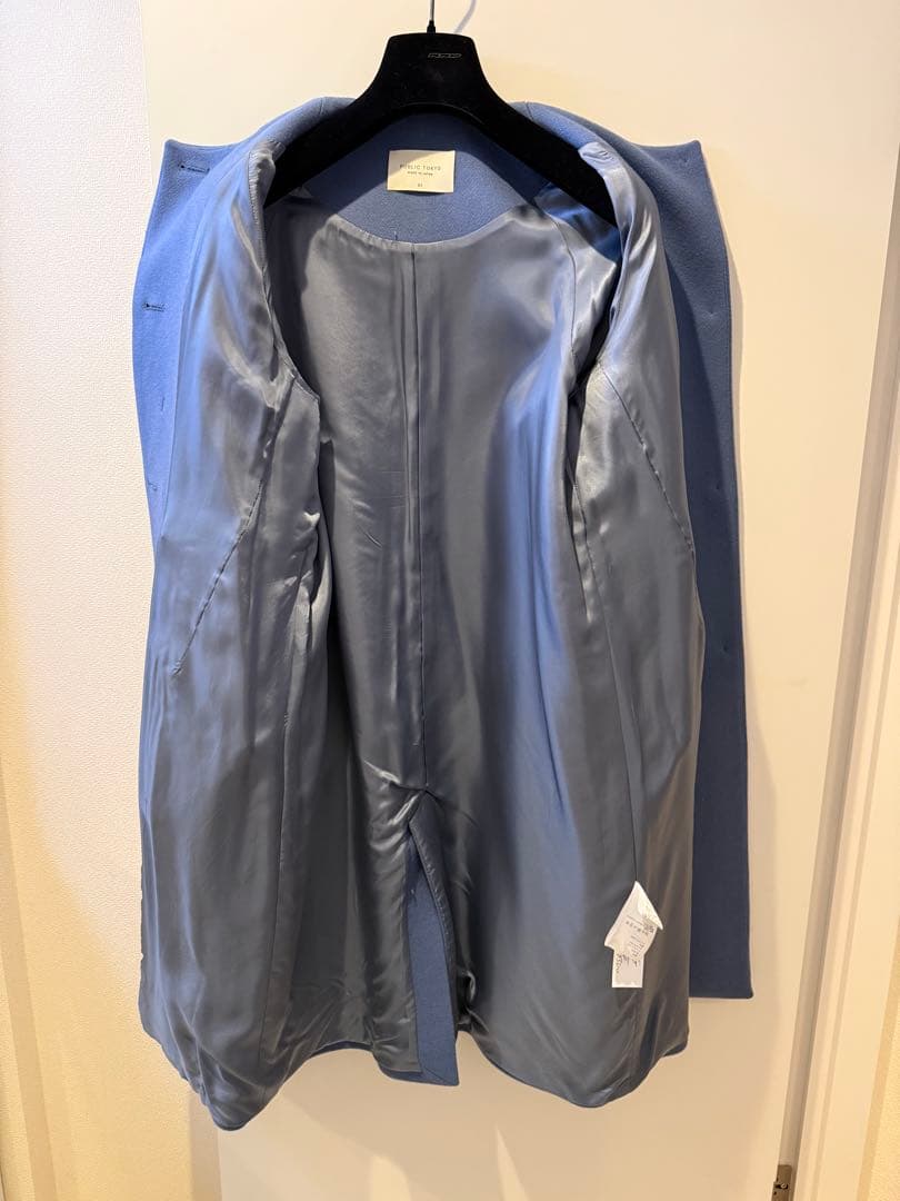 日本製PUBLIC TOKYO 青 ウール混カシミヤロングコート