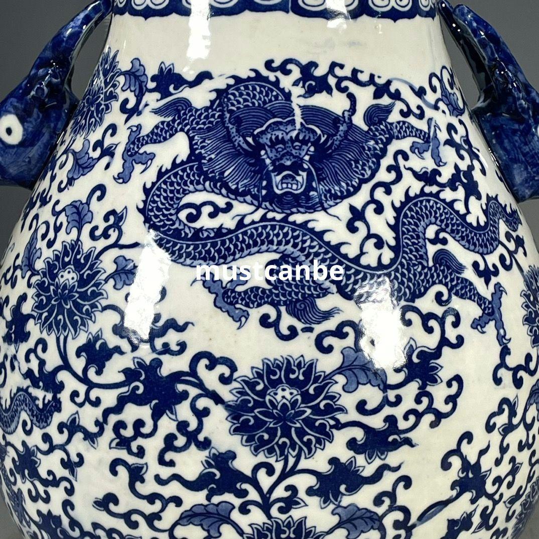 清乾隆青花纏枝花卉竜紋鹿頭尊 景徳鎮 陶磁器 装飾品 現代工芸品 美術品 置物