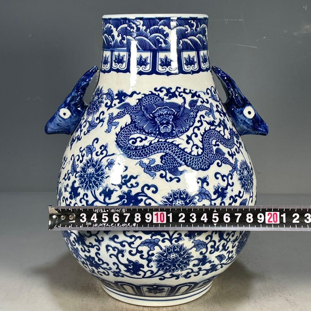 清乾隆青花纏枝花卉竜紋鹿頭尊 景徳鎮 陶磁器 装飾品 現代工芸品 美術品 置物