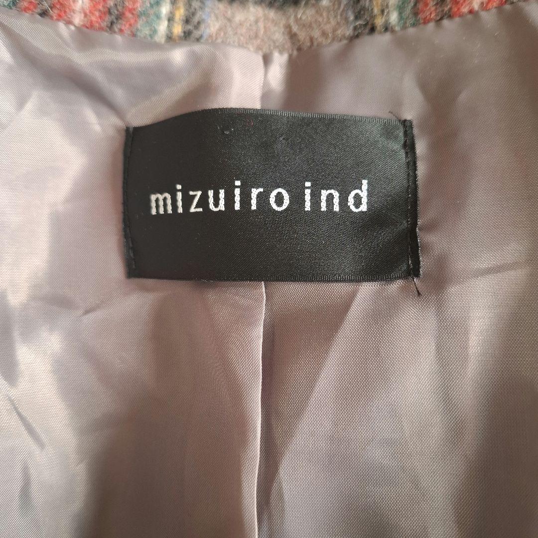 mizuiro ind ミズイロインド チェック柄 ウール混 ロングコート