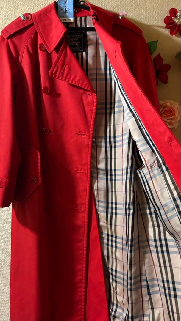 Burberry's 赤 裏ノバチェック トレンチコートクリーニング済L