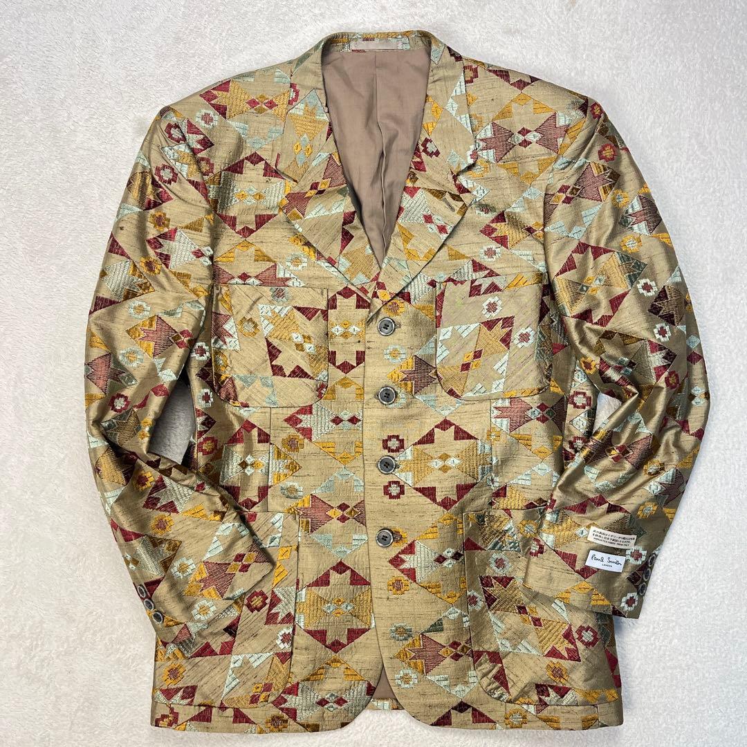 希少 Paul Smith ポールスミス 派手 総柄 イタリア生地 シルク L