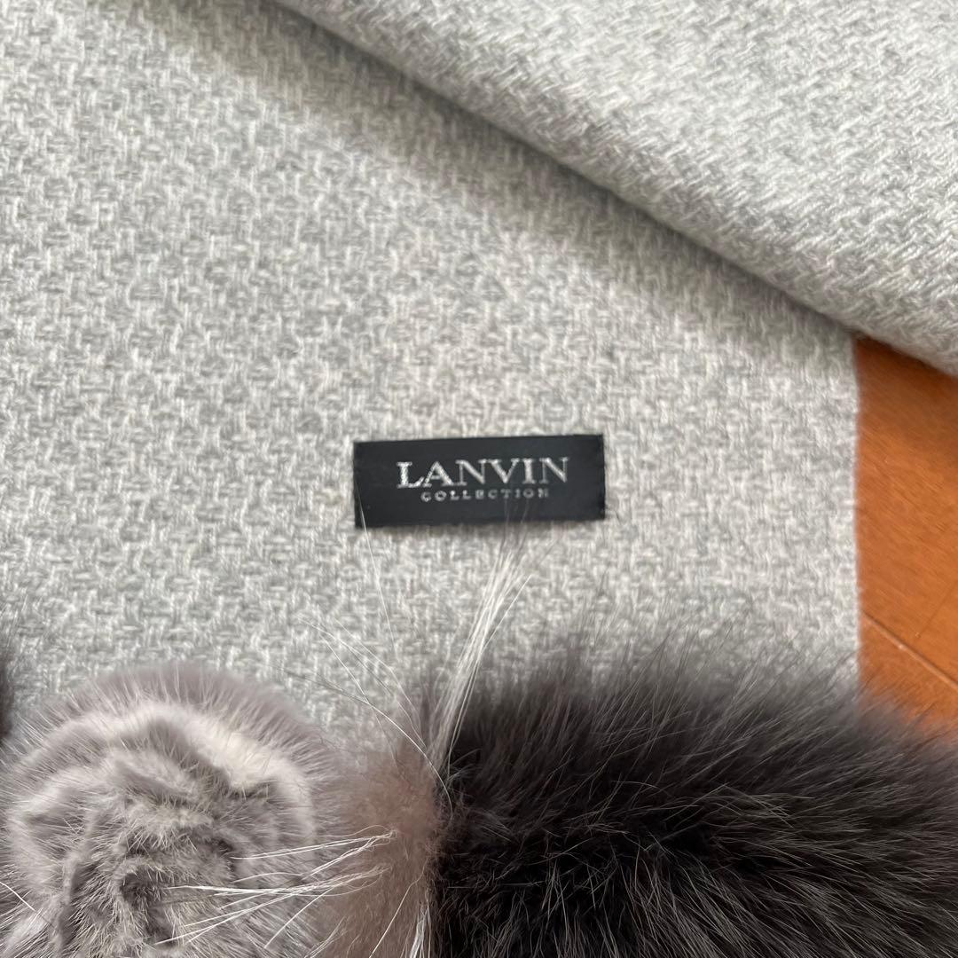 LANVIN (ランバン) カシミヤ100% ファー(毛皮)付き大判ストール