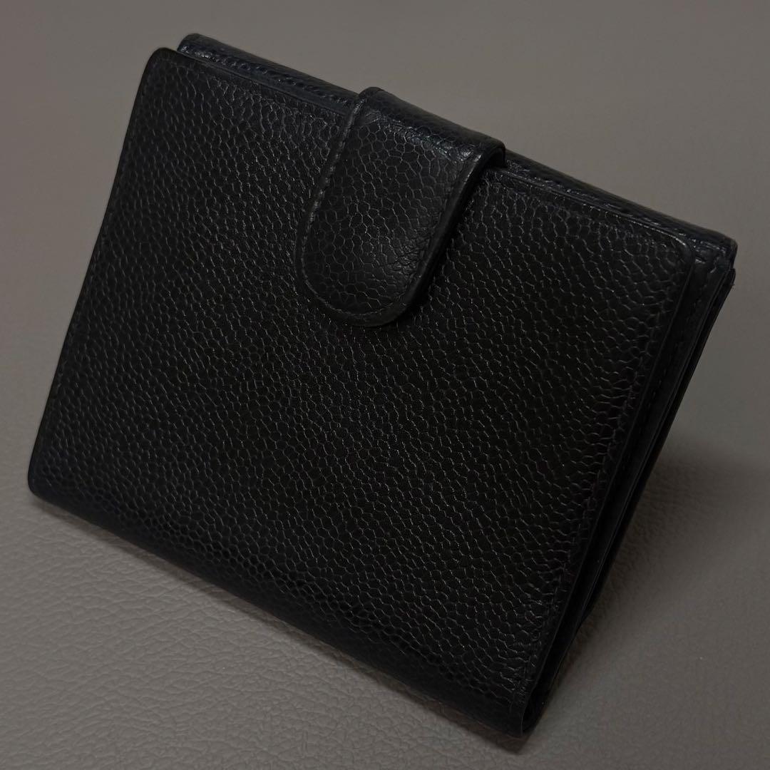 CHANEL ブラック 二つ折り財布 キャビアスキン