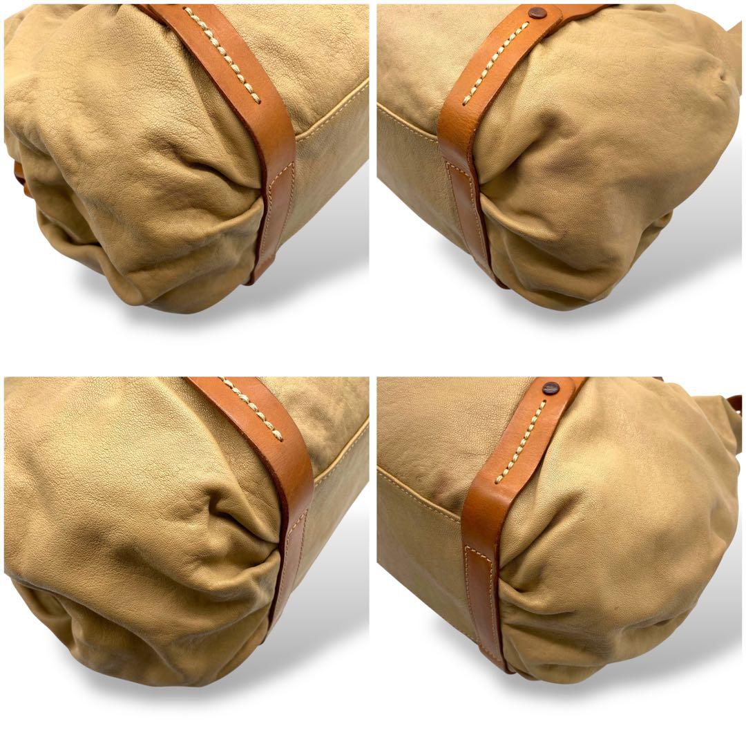 【良品】ゲンテン ボストンバッグ 2way キャンバス ヌメ革 ベージュ