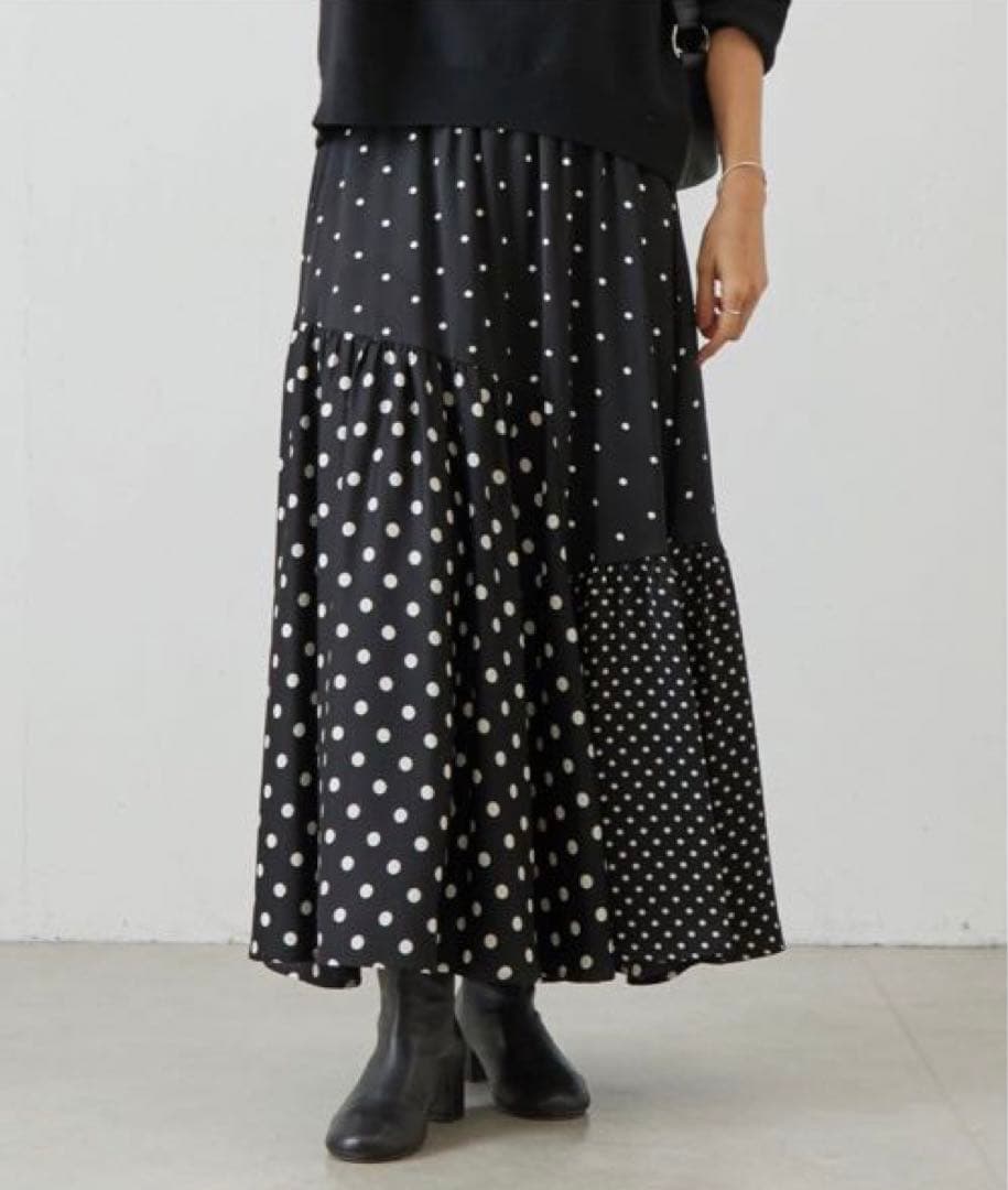 BEARDSLEY ドットパッチワークロングスカート