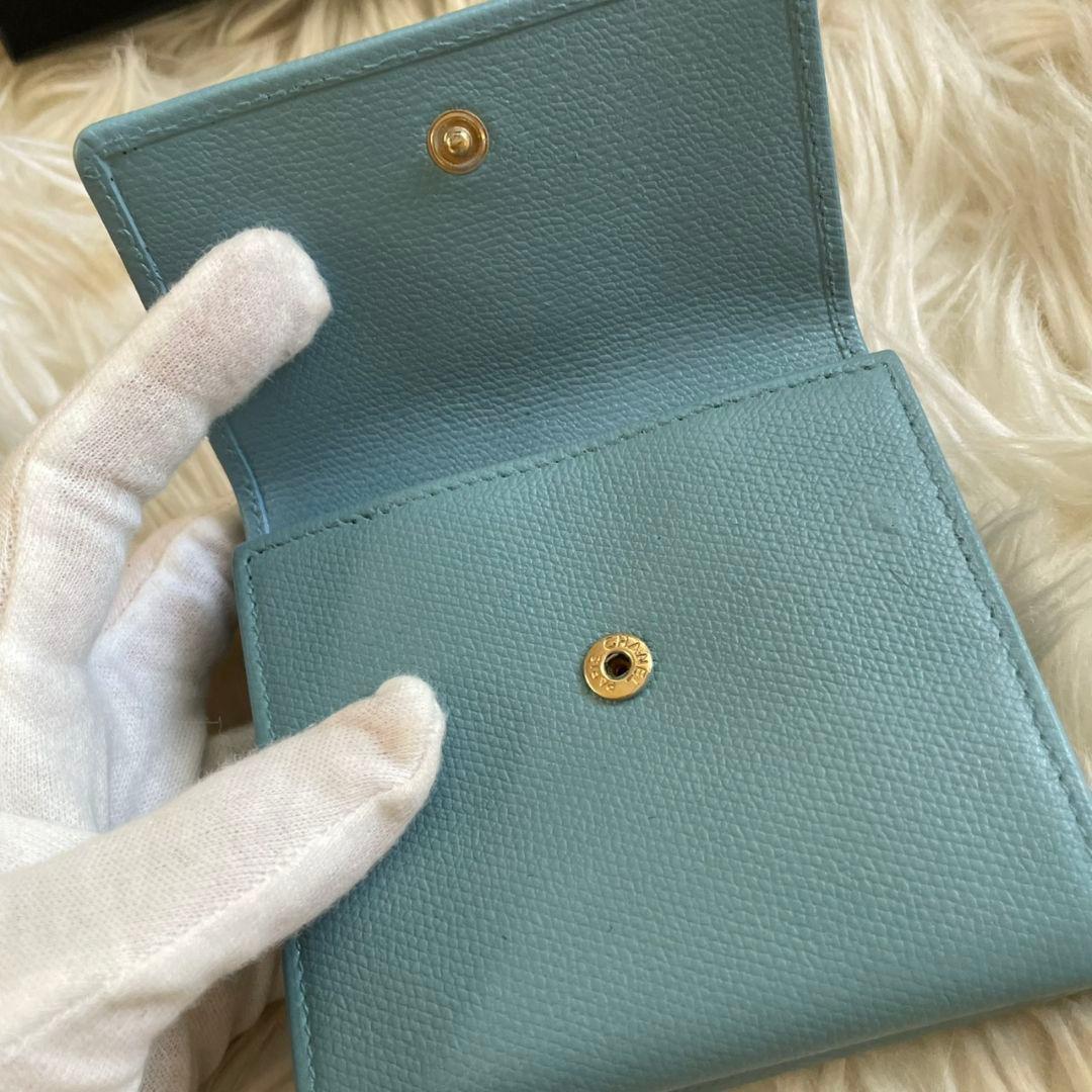 正規品 シャネル CHANEL 三つ折り 財布 ココボタン ブルー