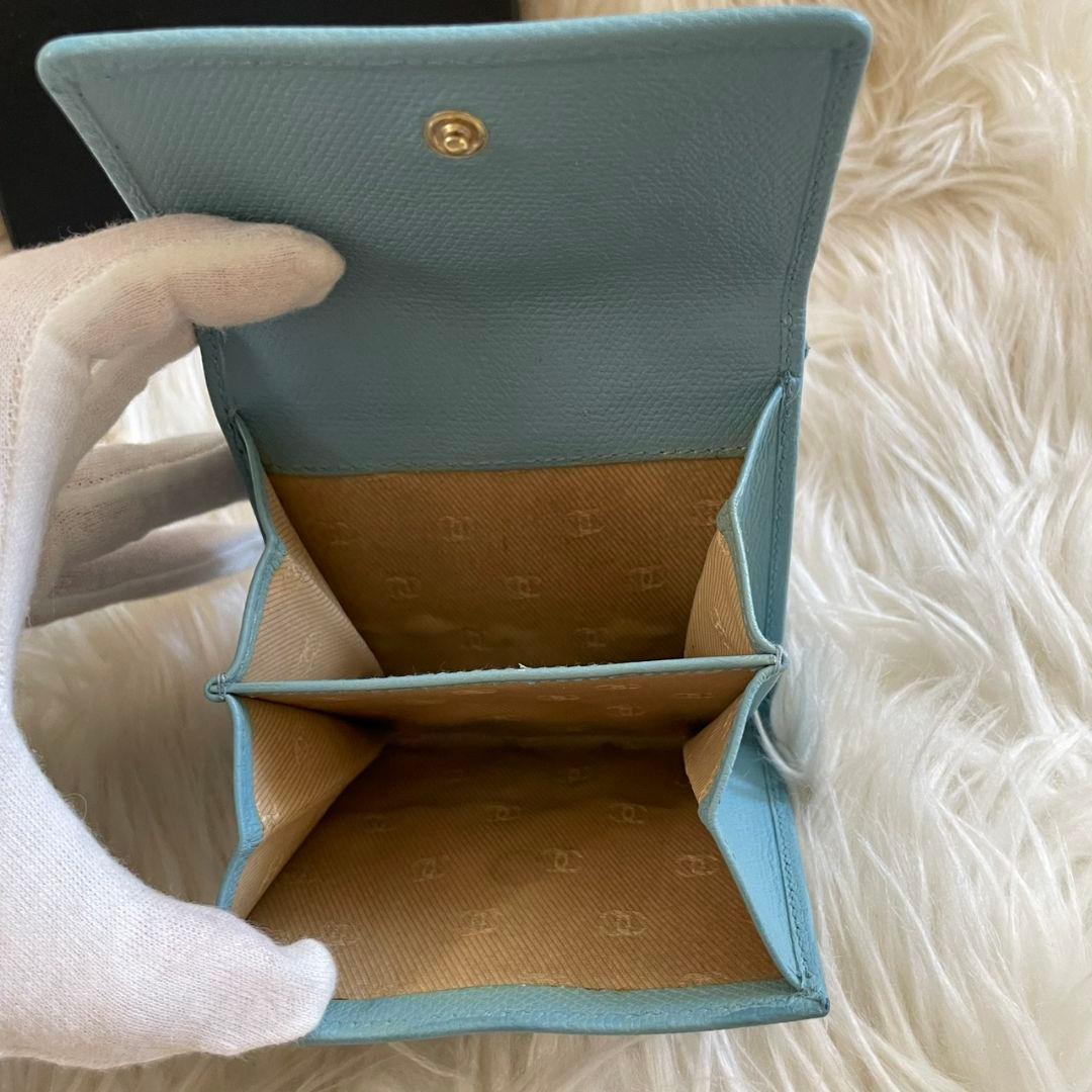 正規品 シャネル CHANEL 三つ折り 財布 ココボタン ブルー