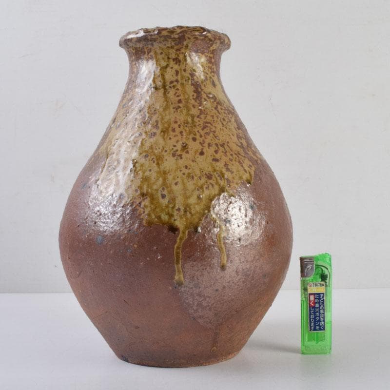 常滑焼　澤田重治作　ヨリコ造り　壷　共布共箱　C　8748A