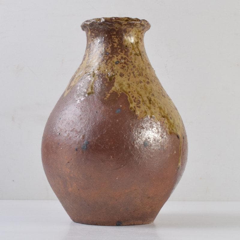 常滑焼　澤田重治作　ヨリコ造り　壷　共布共箱　C　8748A
