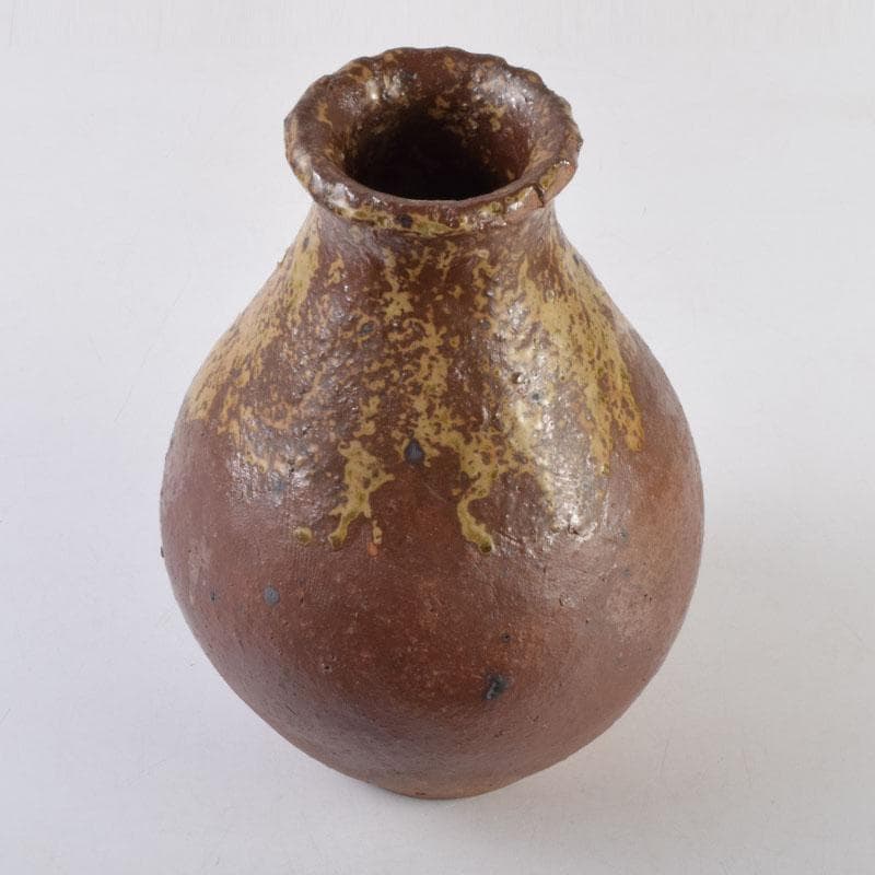 常滑焼　澤田重治作　ヨリコ造り　壷　共布共箱　C　8748A
