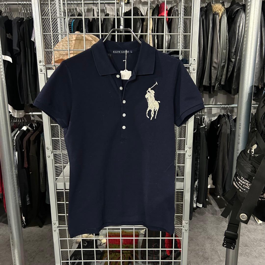 ラルフローレン　ビーズポロシャツ　ビックポニー　Y2K 刺繍　polo ネイビー