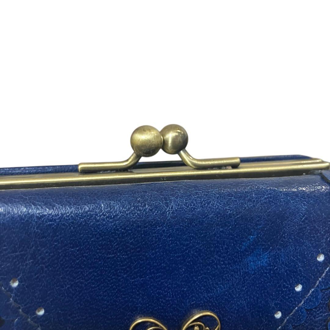 極美品✨蝶モチーフ がま口 三つ折り財布 アナスイ ネイビー レザー 花柄 ミニ