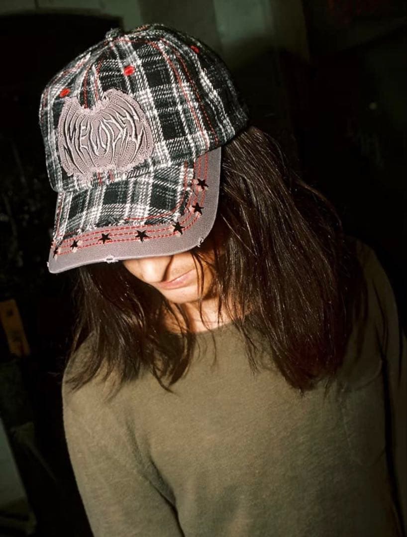 帽子 ecmelodi GREY PLAID STAR STUDDED HAT