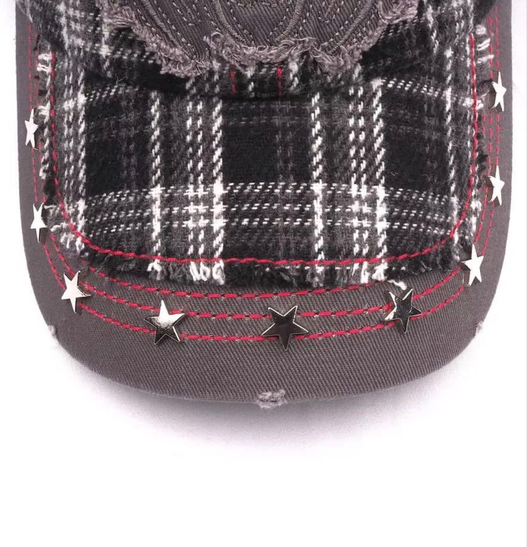 帽子 ecmelodi GREY PLAID STAR STUDDED HAT