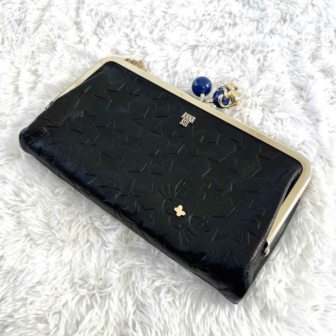 新品未使用✨アナスイ がま口 二つ折り 長財布　プレイングキャット 猫 星柄
