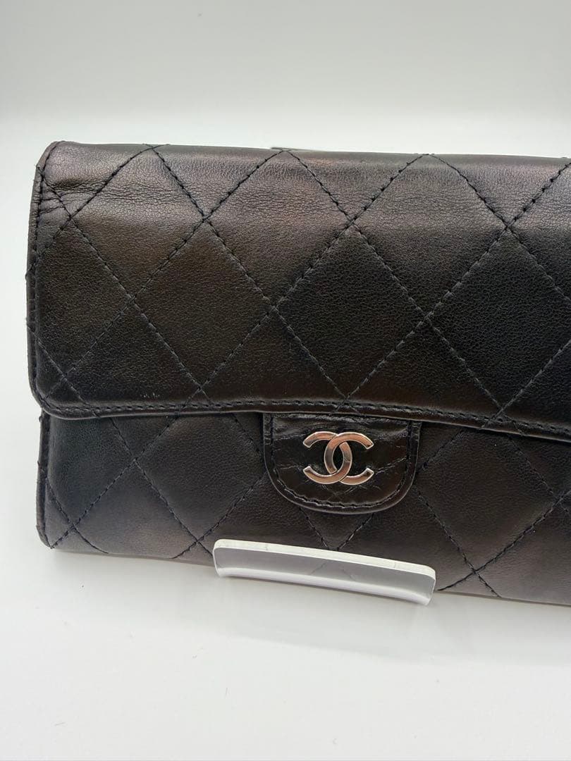 CHANEL シャネル マトラッセ ココマーク 2つ折財布 レザー ブラック 黒