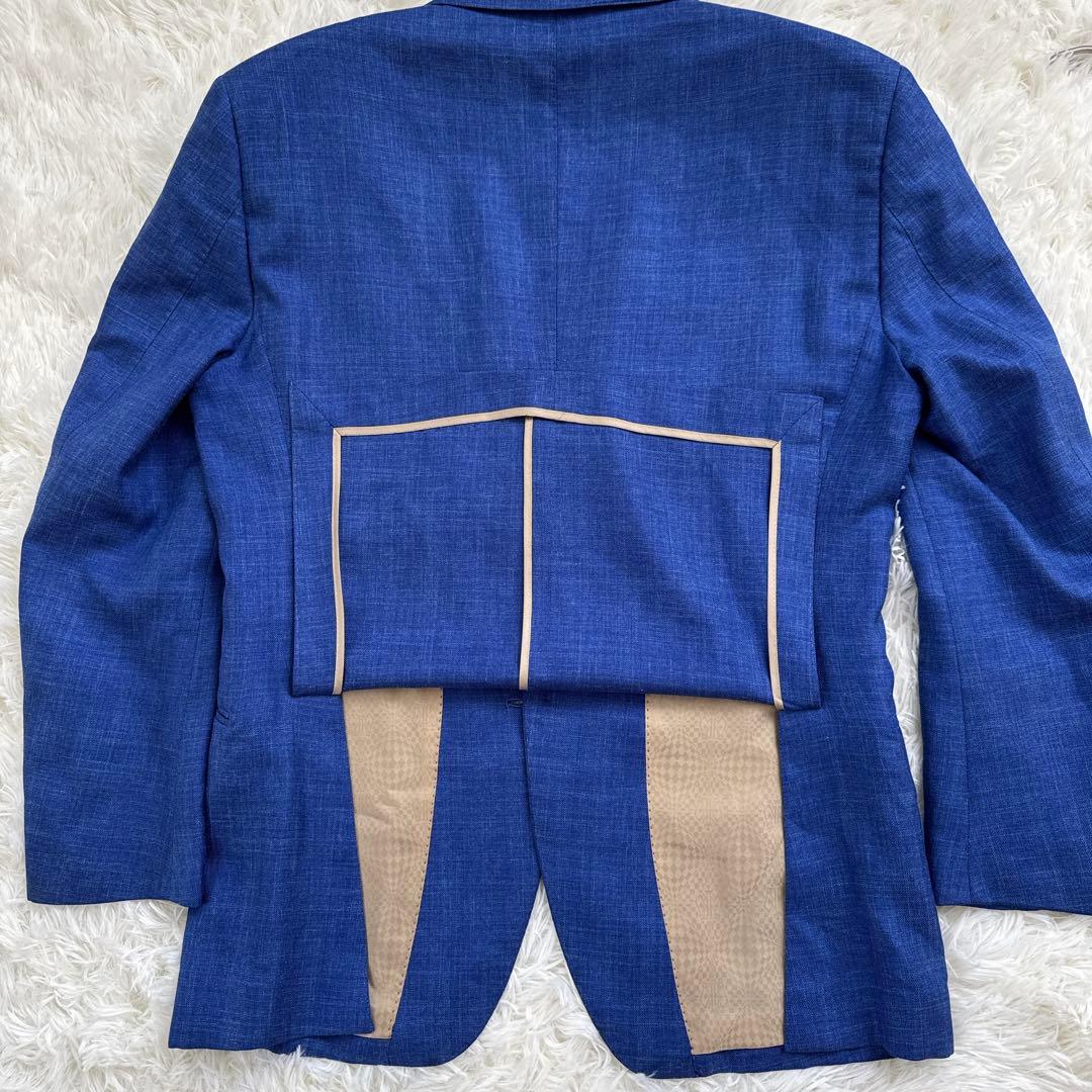 美品 ロロピアーナ　シルク混 高級テーラードジャケット 青 チェック柄　M