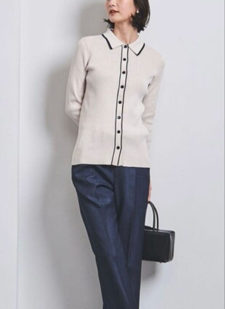値下　united arrows ポロニット カーディガン　リブニット ポロエリ