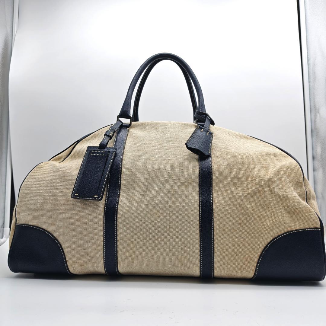 希少 PRADA ボストンバッグ 三角ロゴ キャンバス×レザー 南京錠 鍵付き