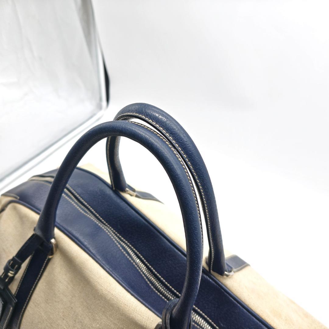 希少 PRADA ボストンバッグ 三角ロゴ キャンバス×レザー 南京錠 鍵付き
