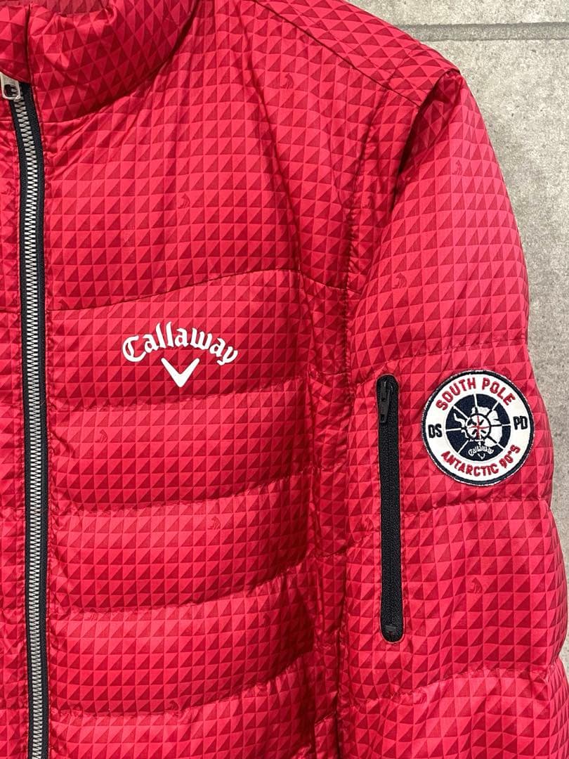 Callaway 2WAY 総柄 ワッペン 軽量 ダウンジャケット レッド M