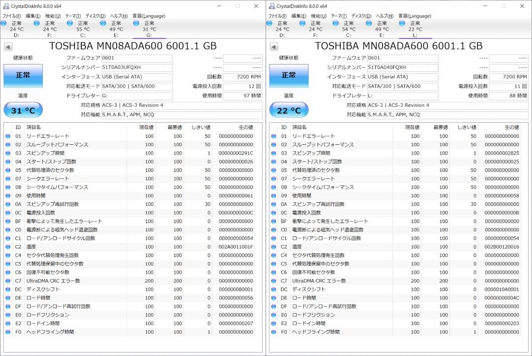 HDD2台 MN08ADA600/JP [6TB SATA600 7200]