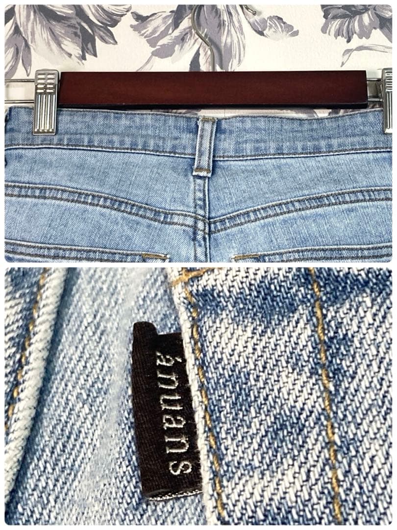 【anuans】セミフレア カットオフ デニム パンツ BLUE サイズ0