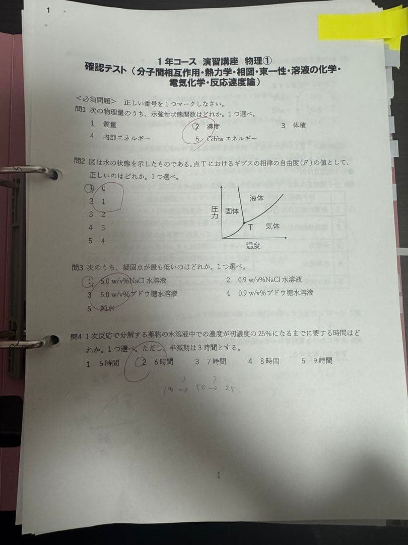111回　薬ゼミ1年コース 振り返りプリント・確認テスト等