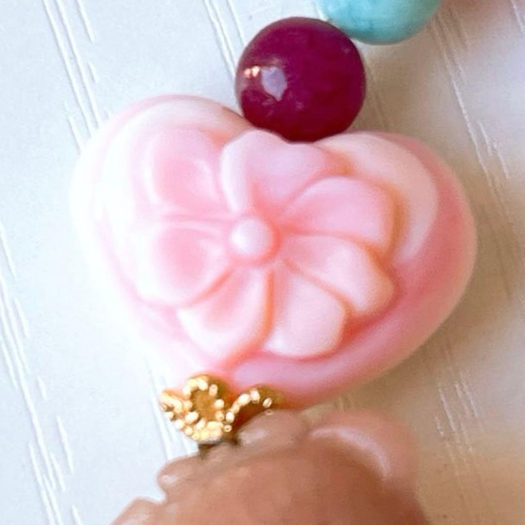 アラシャン くま＆ラリマー・大粒ローズクォーツ薔薇・ムーンストーン天然石ブレス