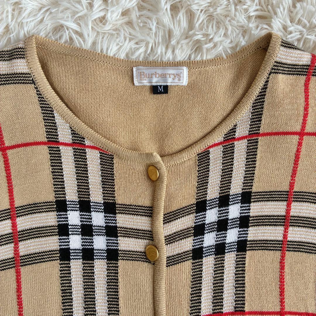 希少バーバリーズ　カーディガン ノバチェック ベージュM 金ボタン　ヴィンテージ