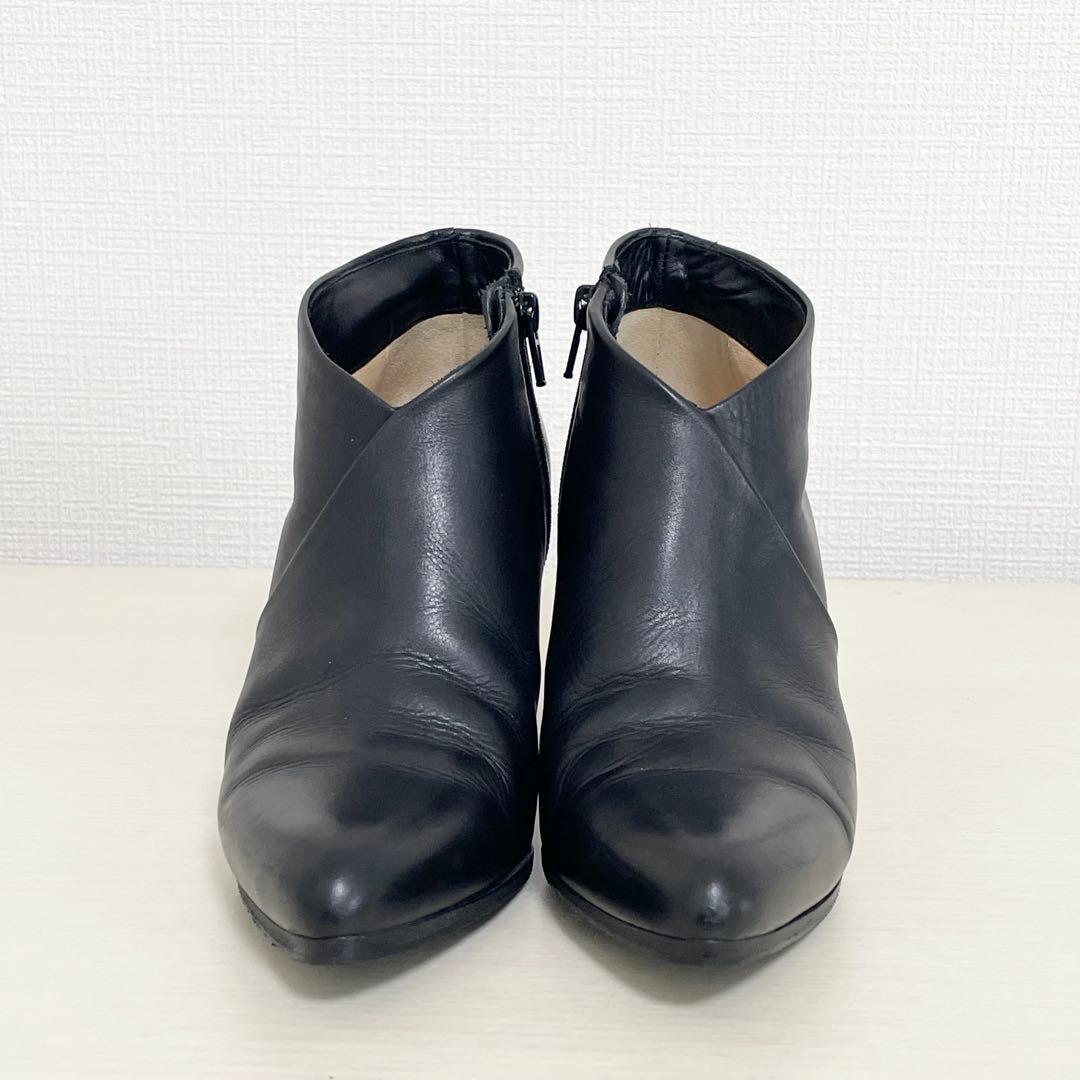 ペリーコ ショートブーツ サイドジップ 黒 レザー ポインテッド 36 1/2