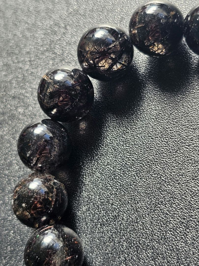 ②13mm　ブラックルチルクォーツ　ブレスレット