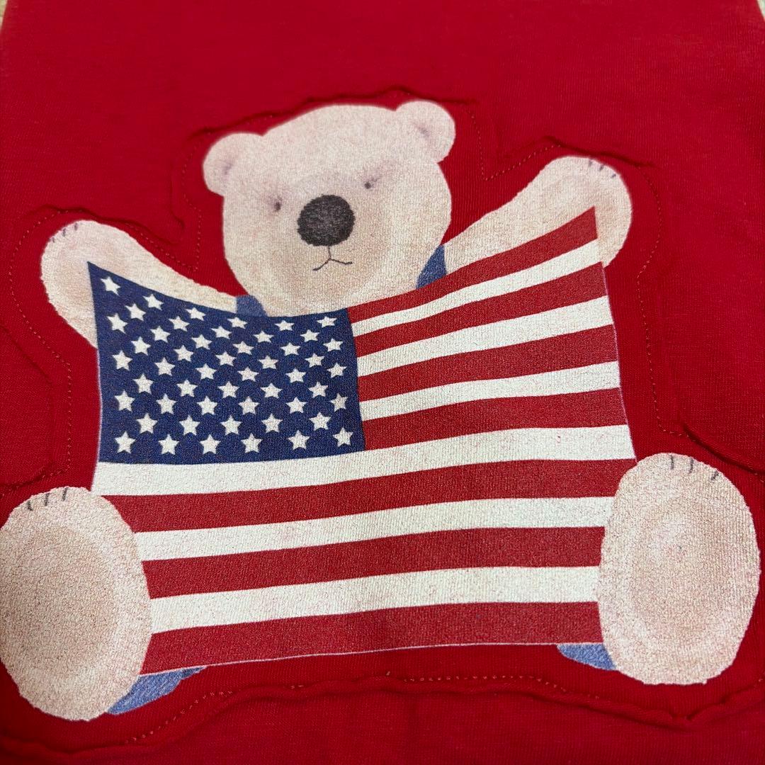 【本日限定値下未使用タグ付】Papas人気柄クマさんアメリカ国旗 Tシャツ M赤