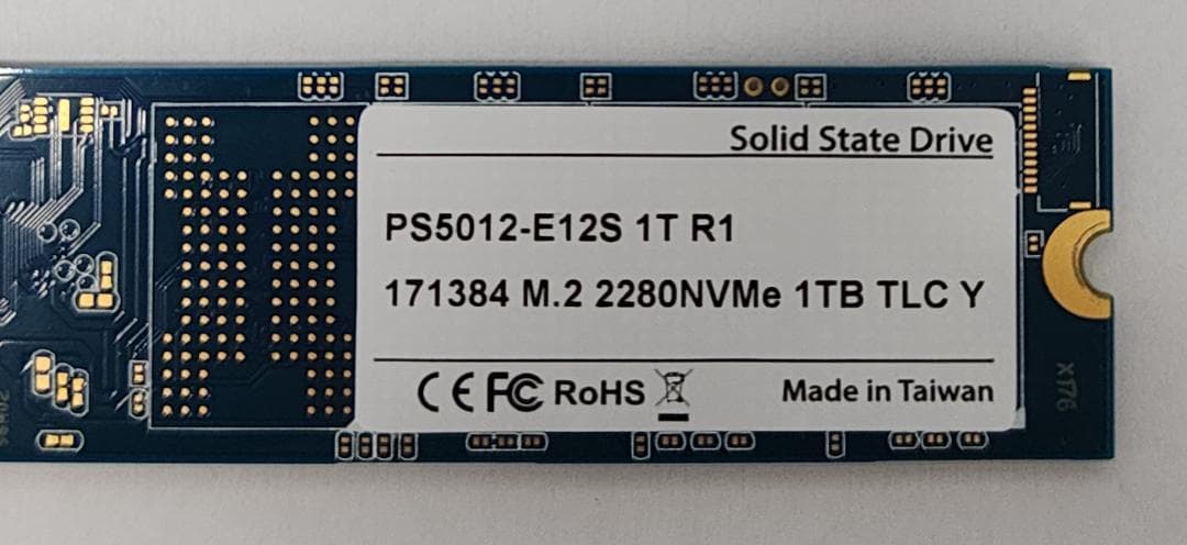 PS5012-E12S 1TB M.2 2280 NVMe SSD 動作確認済
