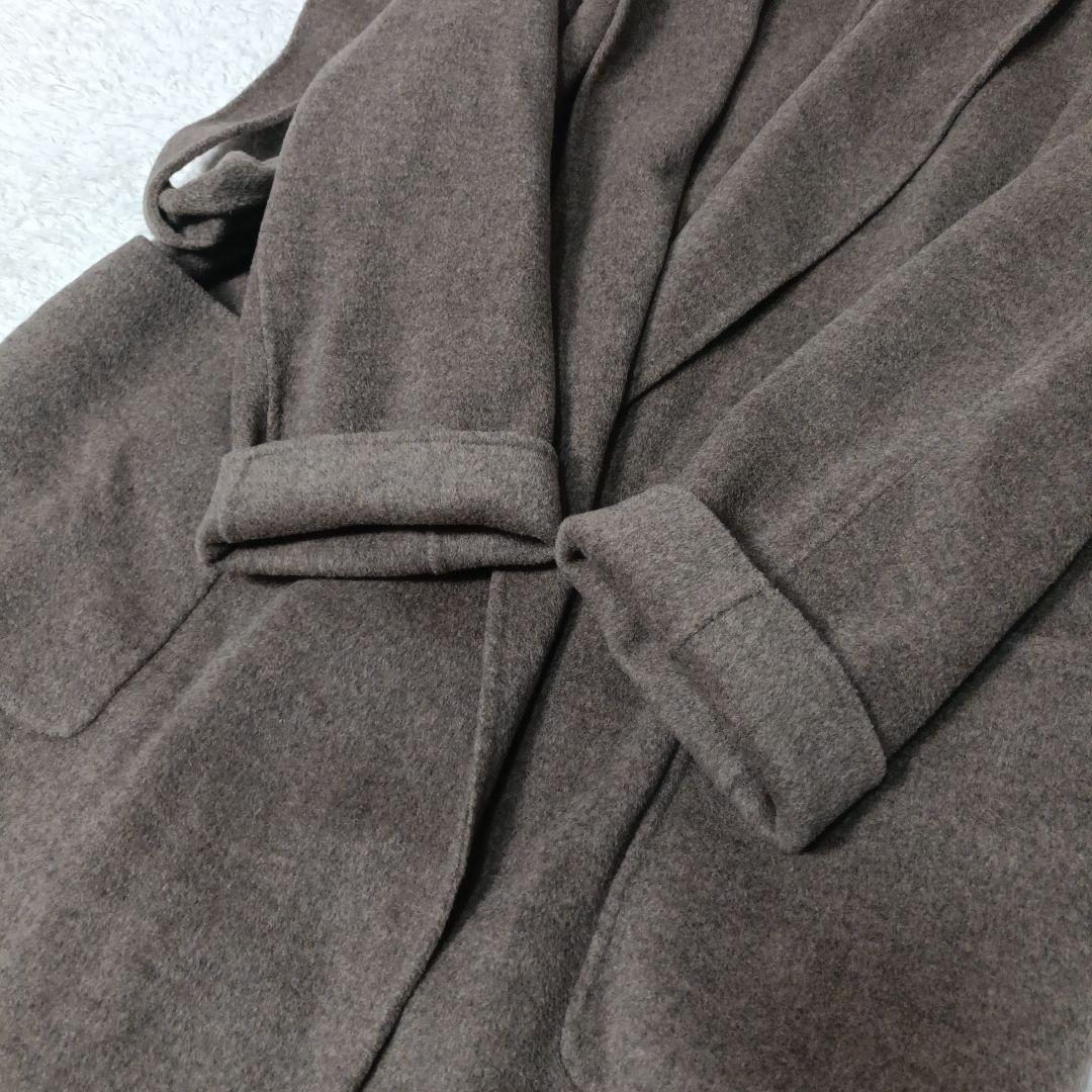 美品■NOBLE super160 ショールカラー リバーコート ブラウン