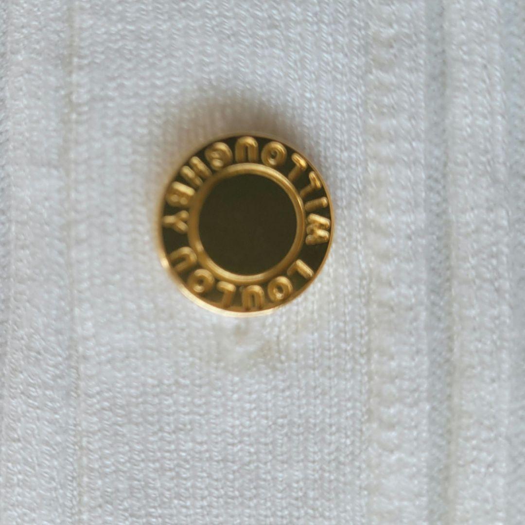 ルルウィルビー　キーネック リブ カーディガン 金ボタン ホワイト アルアバイル