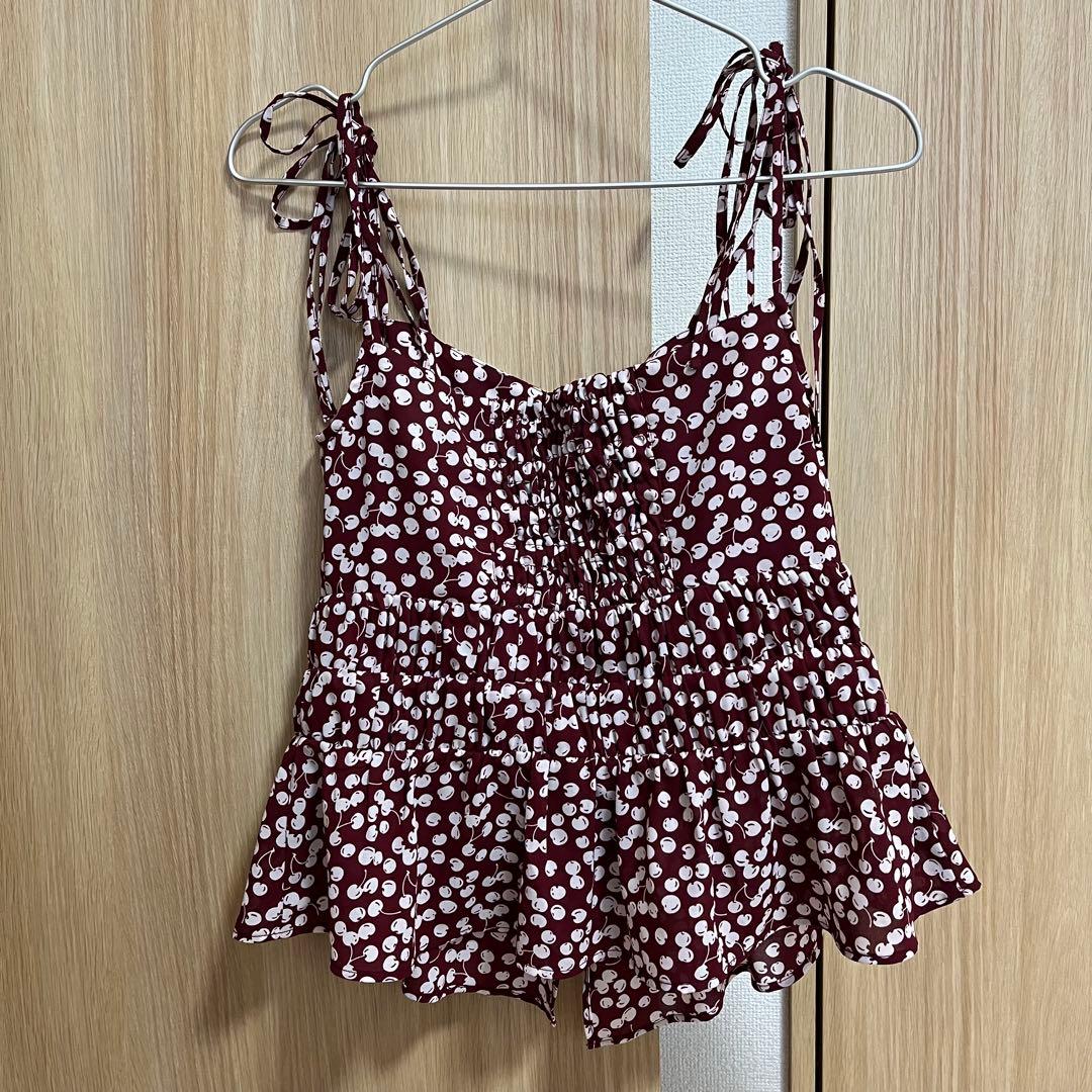 トップス Cherry Pattern Strap Top