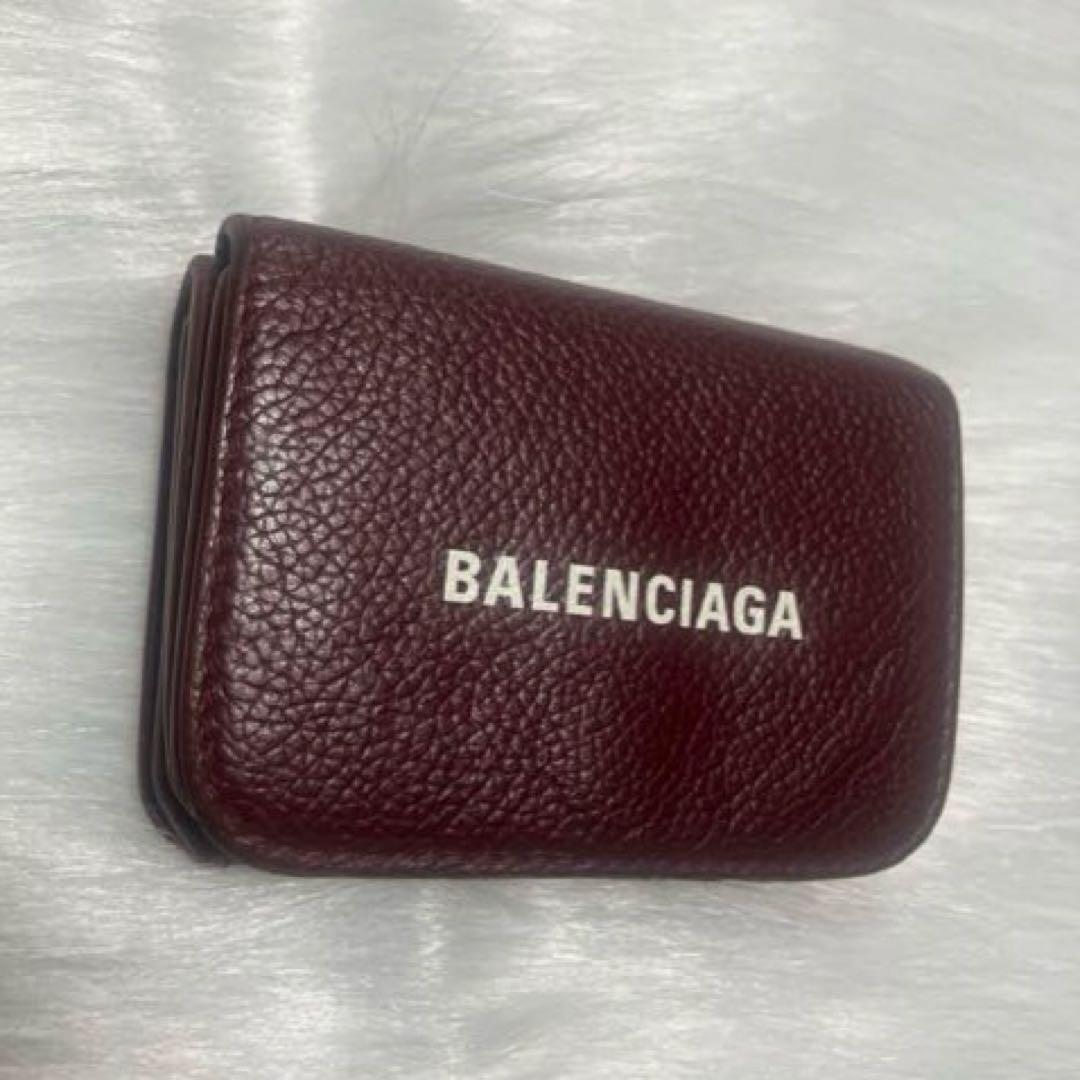 BALENCIAGA三つ折り財布　赤茶色　あずき色